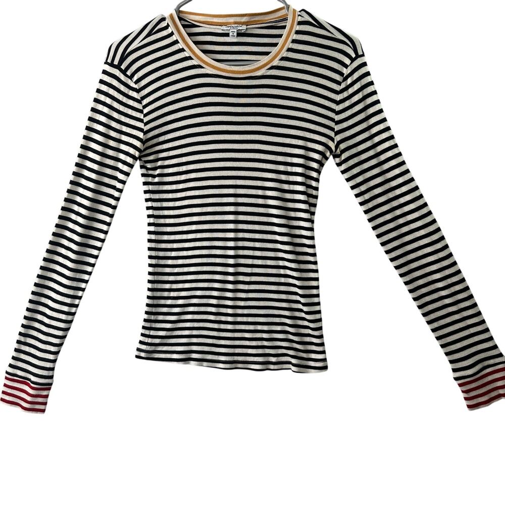 Splendid Wyatt Striped Colorblock Long-Sleeve Top – Black & White – Size XS
